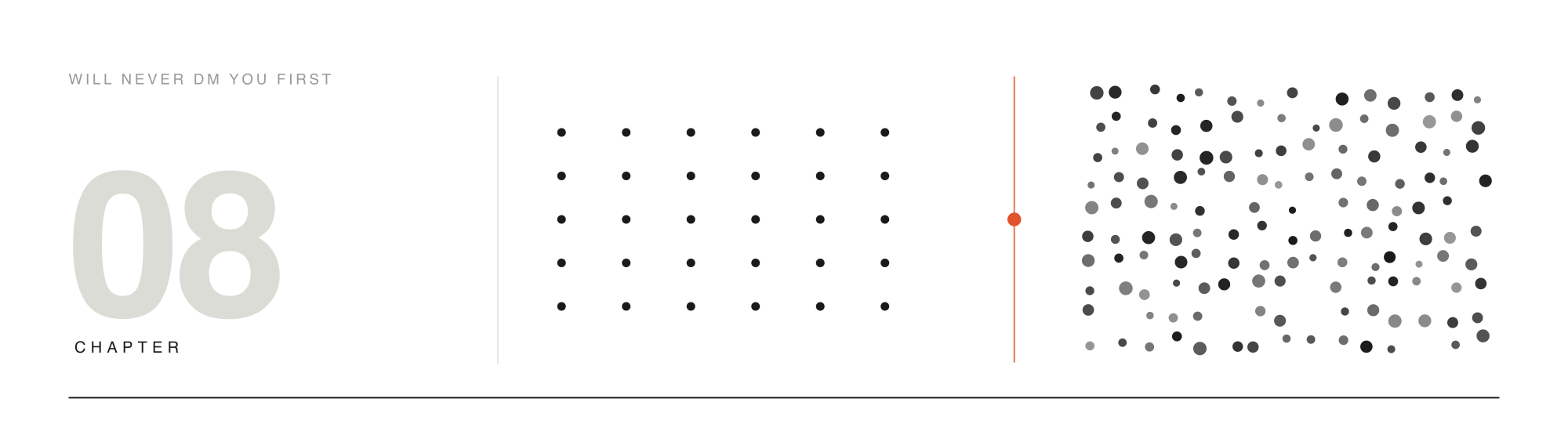 An orderly grid on the left, a charged noisy field on the right, split by an accent line — the inflection point.